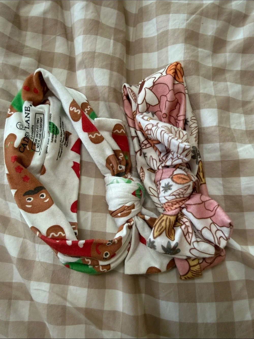 Caden Lane Pink Floral & White Gingerbread Knot Headbands 0-3 Months